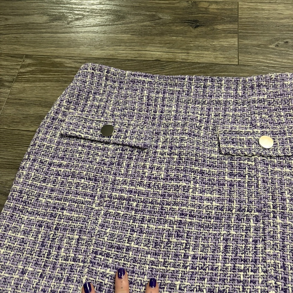 Zara Luxury-Inspired Tweed Textured Mini Skirt (Lavender/ White) Size Medium - Picture 3 of 7